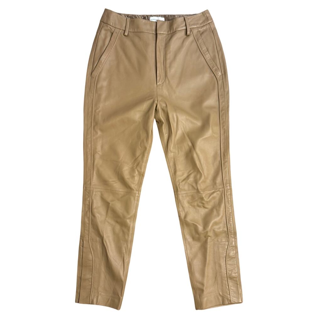 Scanlan Theodore 100% Leather Pants Moto High Raise Lined Snap Tan Women's 2